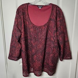 Biyaycda Women's Burgundy Black Lace Blouse Size 3X Whimsigoth Romantic Fairy